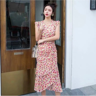 Đầm MIDI Hoa Nhí Hồng - Dáng Rút Hông Lady