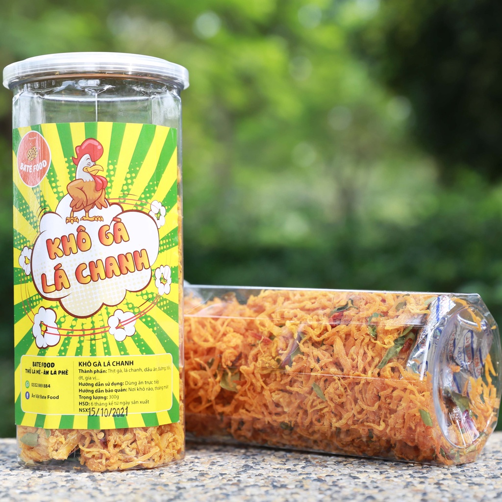Khô Gà Lá Chanh 300g Siêu Ngon Loại 1, Có túi nhỏ dùng thử I Ăn Vặt Bate Food
