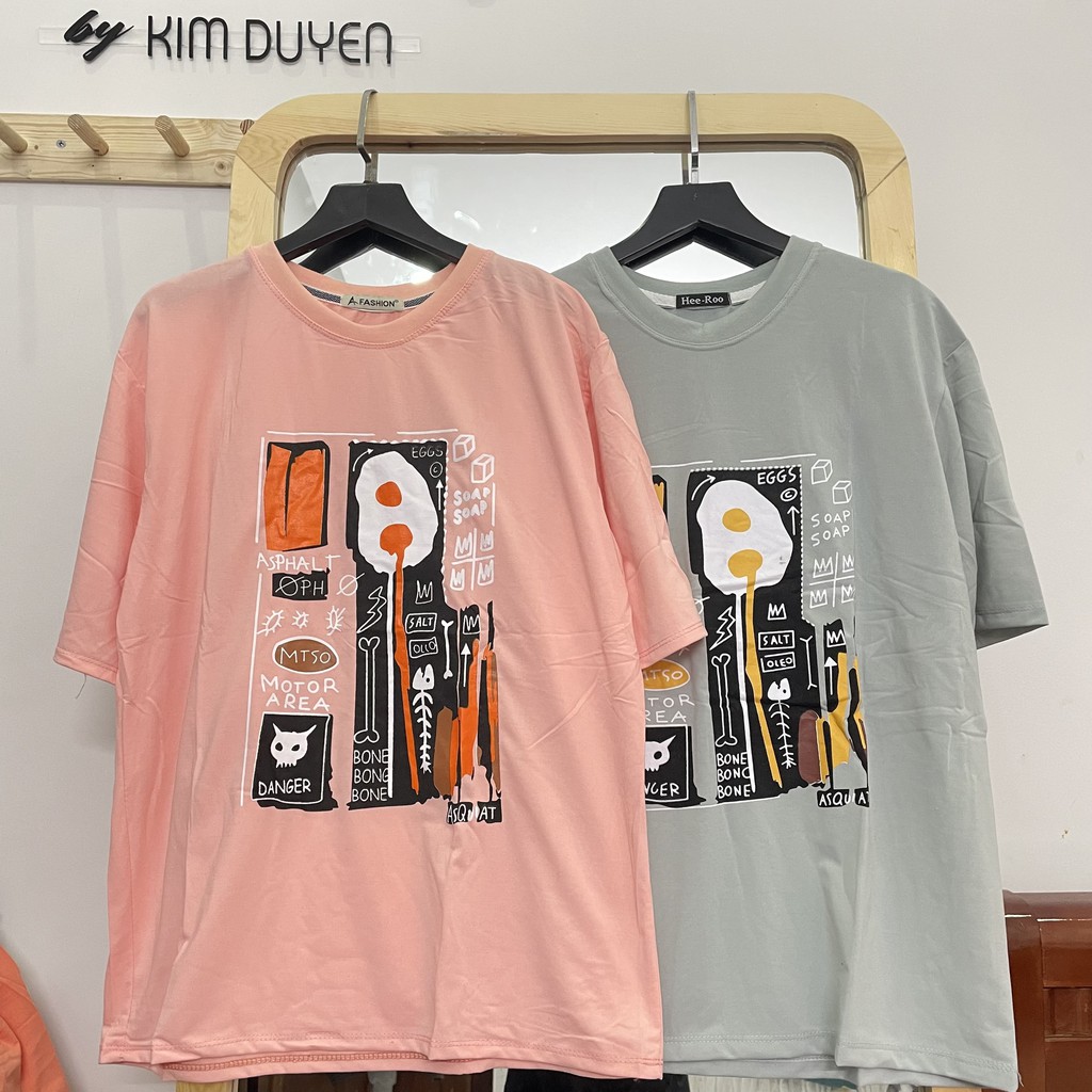 Áo Thun In Xương Cá 2 Màu Xám, Hồng - Áo thun tay lỡ form rộng Unisex 38-65kg Nam Nữ  [VIDEO+ẢNH THẬT]