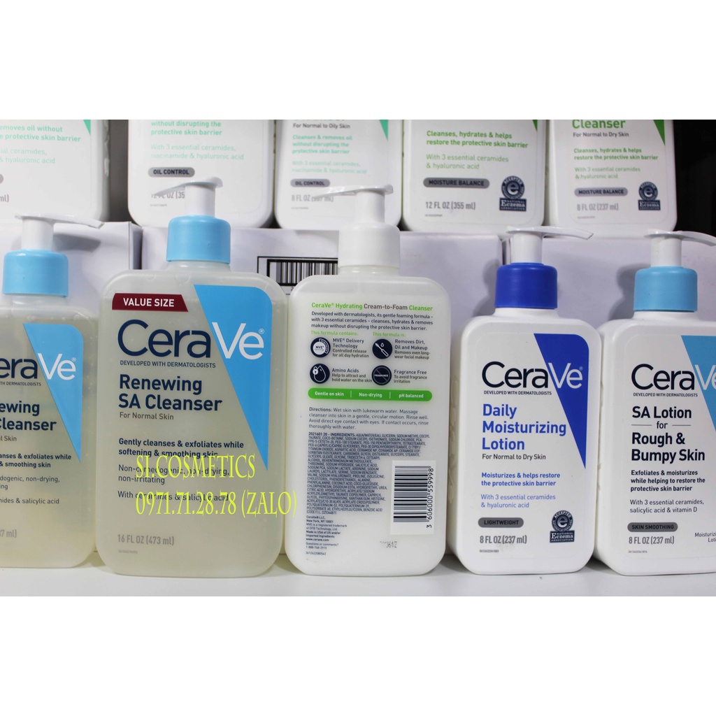 Sữa Rửa Mặt Dịu Nhẹ CERAVE Foaming Facial Cleanser - Cerave da dầu & Da Khô các size 237ml - 355ml - 473ml