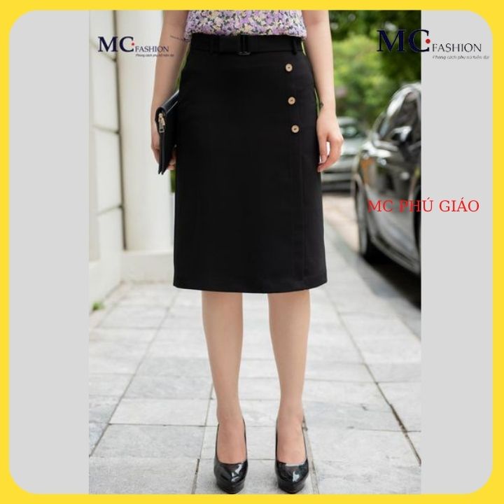 Chân Váy Chữ A Mc Fashion Dáng Dài Công Sở Nữ Đẹp, Lưng Cao Màu Đen Chất Vải Co Giãn Nhẹ Size Đủ CV0443 Đen