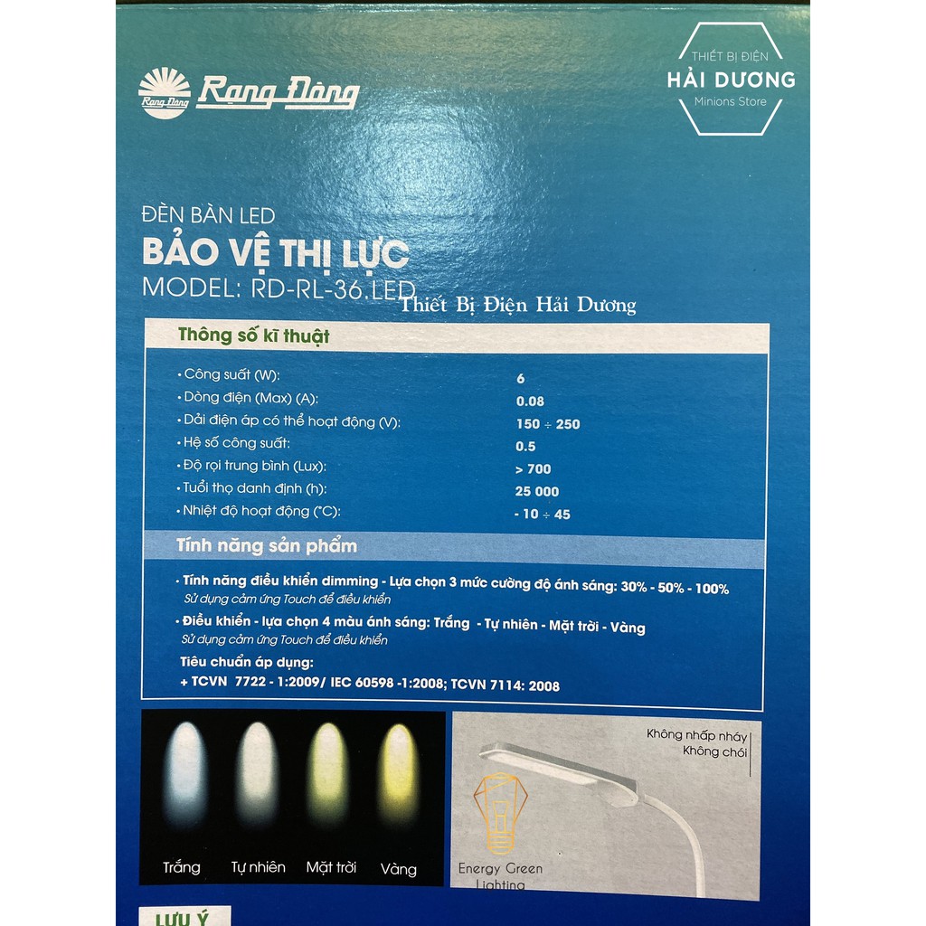 Đèn học chống cận Rạng Đông 6w, 4 màu ánh sáng, 3 cấp ánh sáng. RD-RL-36.LED - Màu Random - Bảo hành 24 tháng Đèn bàn