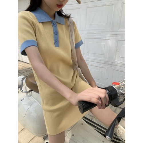 COZOK Đầm Dệt Kim Ngắn Tay Dáng Ôm Thời Trang Cá Tính