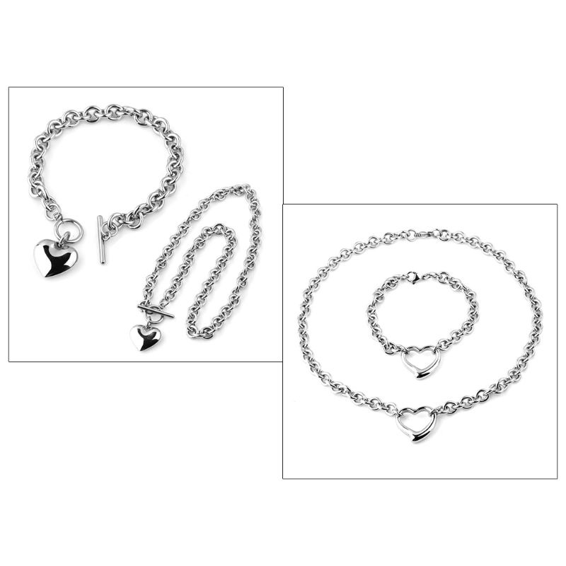 Set 2 Vòng Tay / Vòng cổ Bằng Thép Không Gỉ Thời Trang Cho Nữ