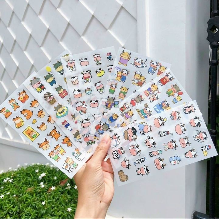 Combo 6 Miếng Dán Trang Trí Sticker Trang Trí Sticker Dán Giấy Đồ Dùng  Hình Bò Sữa Cute Mavericks  Phong Cách Hàn Quốc