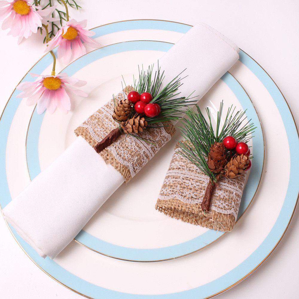 Vòng Nhẫn Bằng Vải Lanh Làm Khăn Ăn Trang Trí Bàn Tiệc Giáng Sinh DIY