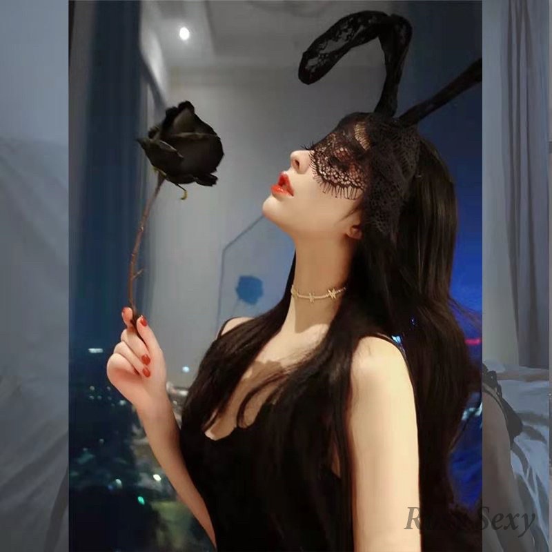 Bờm tai thỏ liền mặt nạ ren hoá trang tiểu thư mèo - Tai #5