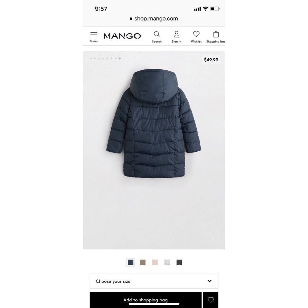 ÁO PHAO DÁNG DÀI MANGO DƯ XỊN 5/14Y