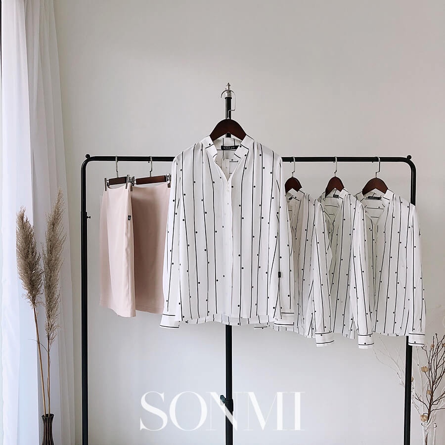Set Bộ Đồ SONMI Chân Váy Bút Chì Áo Kẻ Sọc Chấm Bi CAMILLE COLETTE