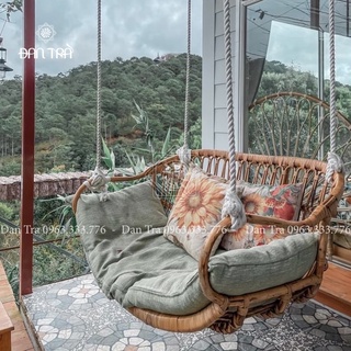 Xích đu mây đôi, xích đu 2 người ngồi vintage giá rẻ, ghế treo mây thư giãn, ghế treo mây tre, nội thất mây tre đan