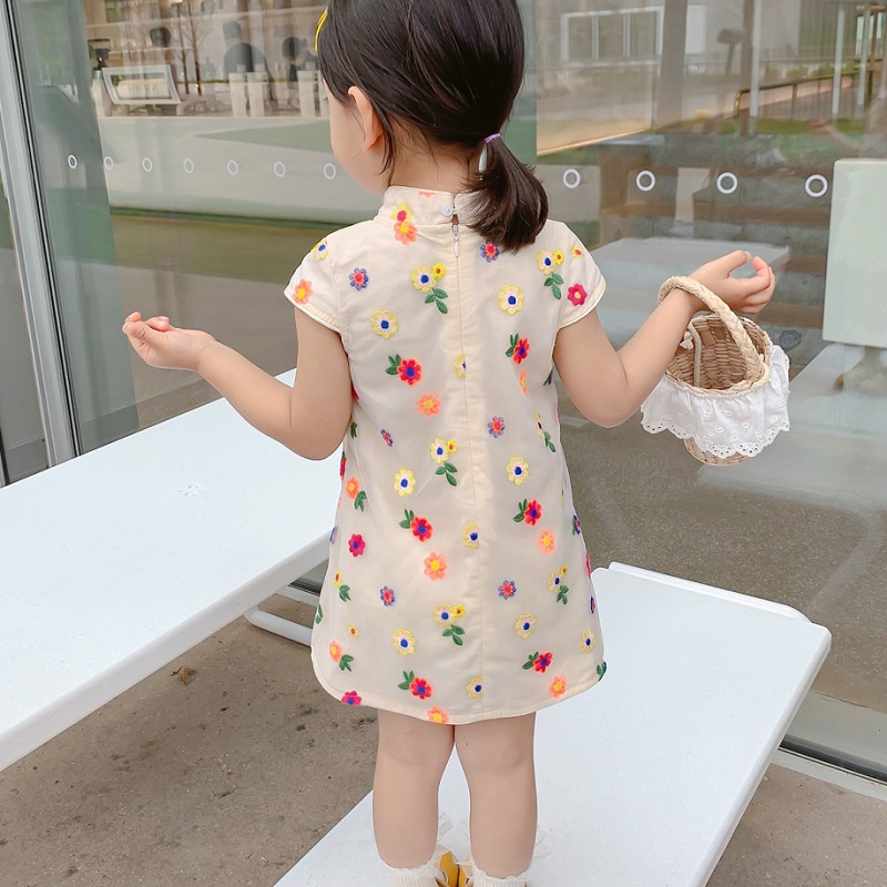 Đầm Sườn Xám Tay Ngắn In Hoa Nhiều Màu Dễ Thương Thời Trang Mùa Hè Cho Bé Gái