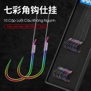  Bảng 10 Cặp Lưỡi Câu Đôi Buộc Sẵn Titan 7 Màu Không Ngạnh Thẻo Câu Đài Cao Cấp 