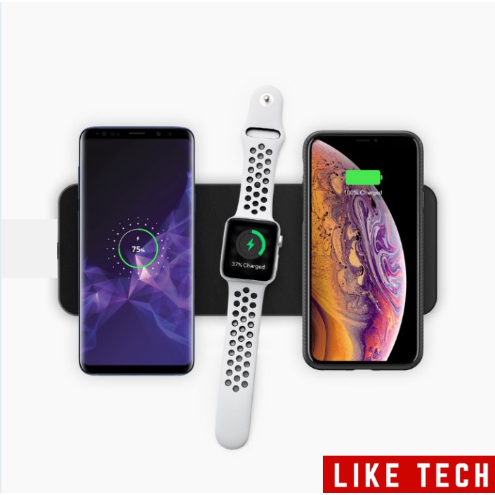 Sạc Không Dây 3 in 1 Hỗ Trợ Sạc Nhanh cho Iphone - Airpods - iWatch - Điện Thoại Huawei - Điện Thoại SamSung - Xiaomi