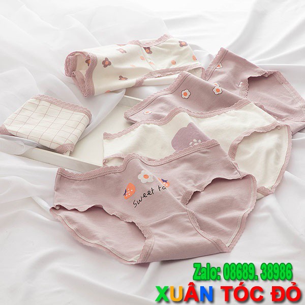 SỈ ZALO RẺ HƠN NHIỀU_ Quần Lót 5 Kiểu Hoa Đào Tím Cực Xinh 5107