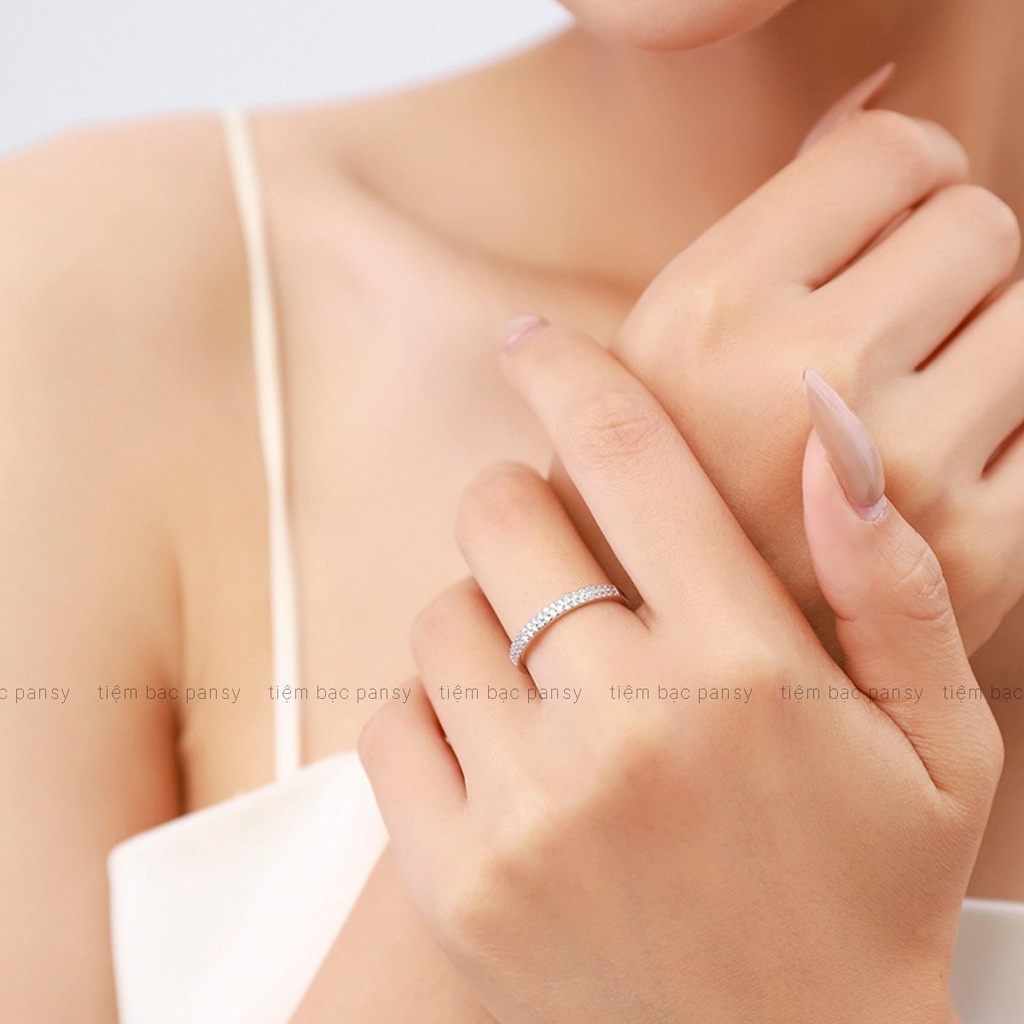 Nhẫn bạc nữ PANSY 2 hàng đá lấp lánh, nhẫn nữ bạc thật 925 giá rẻ