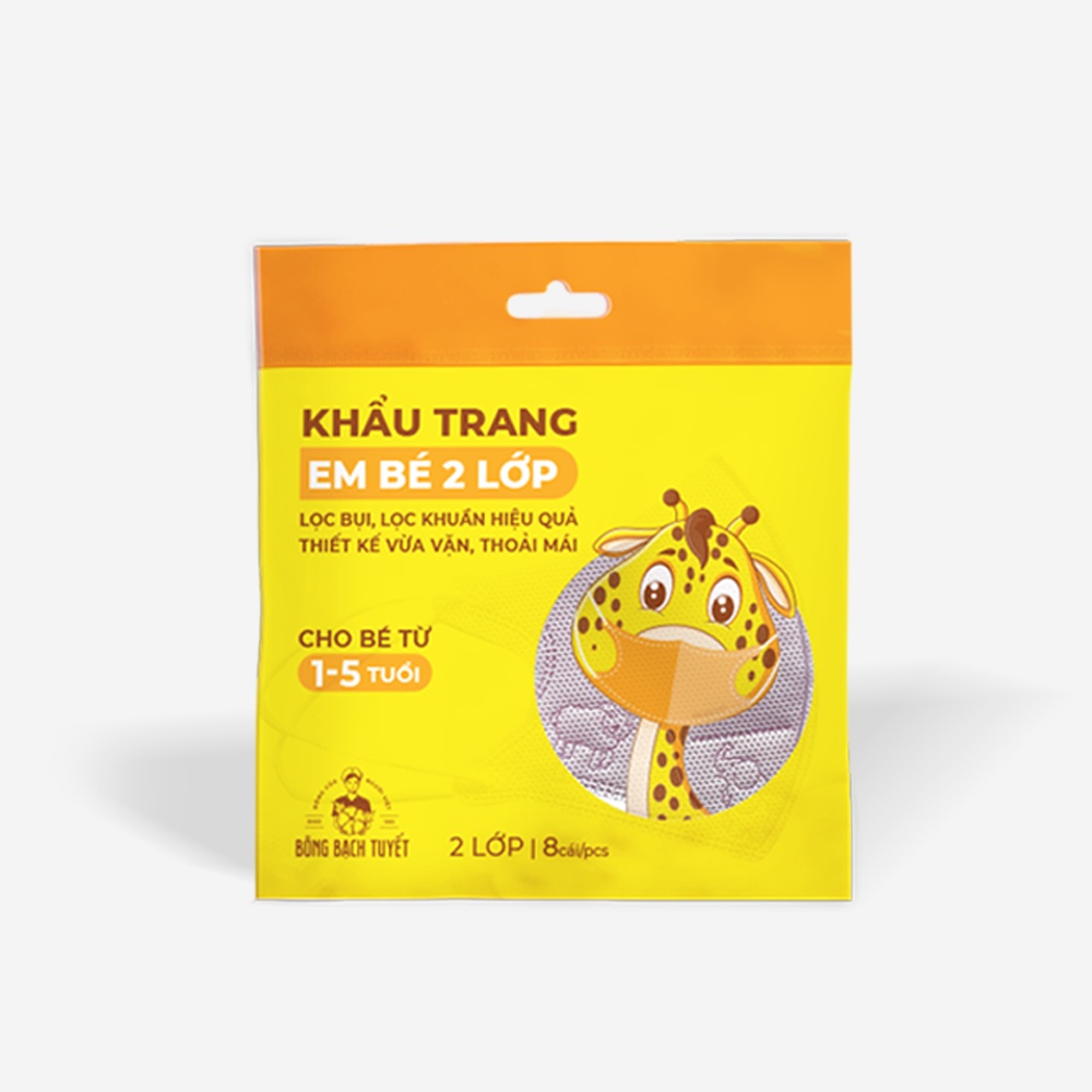 Combo 3 Gói Khẩu trang Bông Bạch Tuyết Trẻ Em bé 2 lớp cho trẻ từ 1 - 5 tuổi (8 cái/gói)