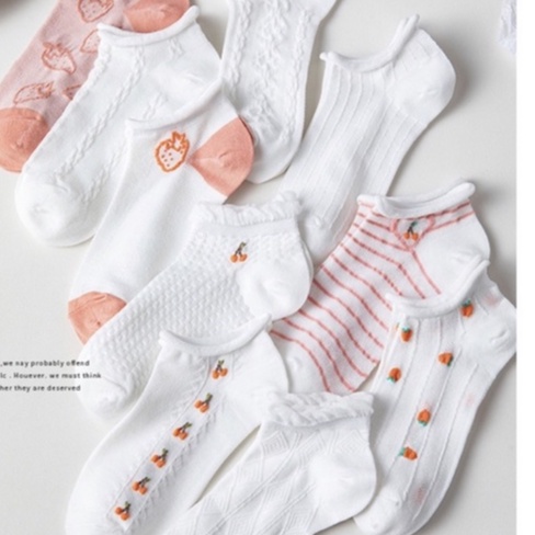 CB107 set 10 đôi tất tông trắng hồng trái dâu xinh