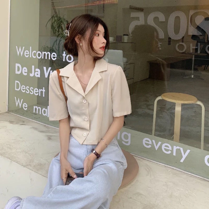 Áo sơ mi ngắn IELGY từ vải voan phong cách Tây dễ phối đồ dành cho nữ