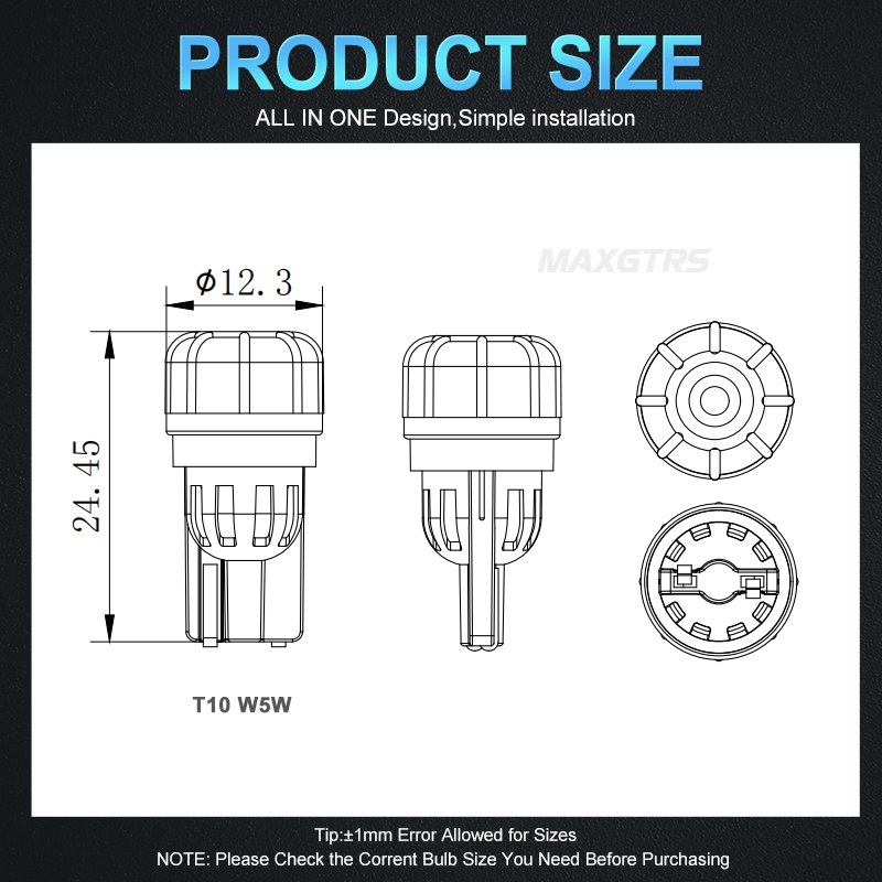Set 2 đèn LED MAXGTRS T10 194 168 W5W 3020 chip trắng/ đỏ/ vàng thay thế cho đèn biển số DRL đọc sách bên trong xe hơi