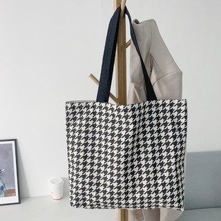 Túi tote vải canvas họa tiết Houndstooth Nanh Sói kẻ sọc caro ulzzang Hàn Quốc