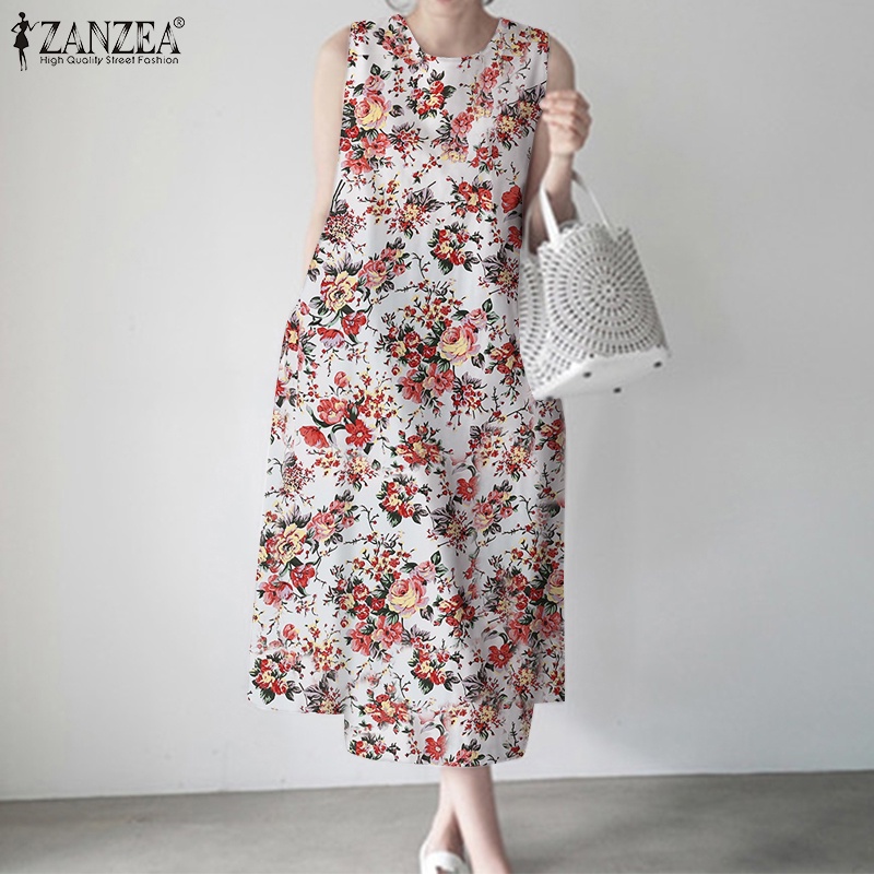 Đầm không tay Zanzea họa tiết hoa vintage thời trang quyến rũ