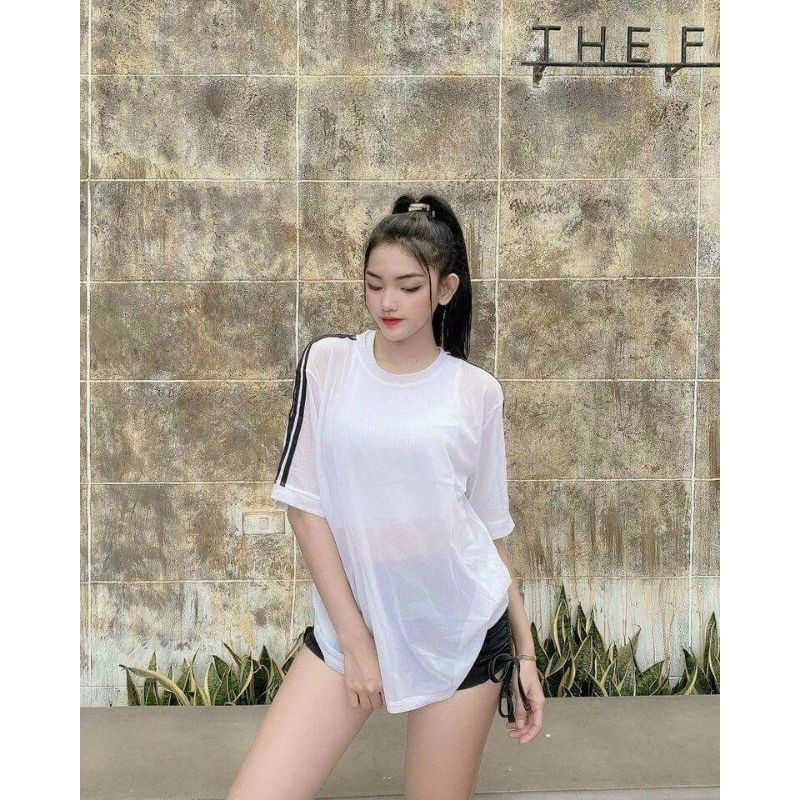 Áo tanktop nữ tập gym yoga aerobic thể thao cộc tay khoác ngoài chất liệu thun lưới co dãn 4 chiều BINSPORTS A039