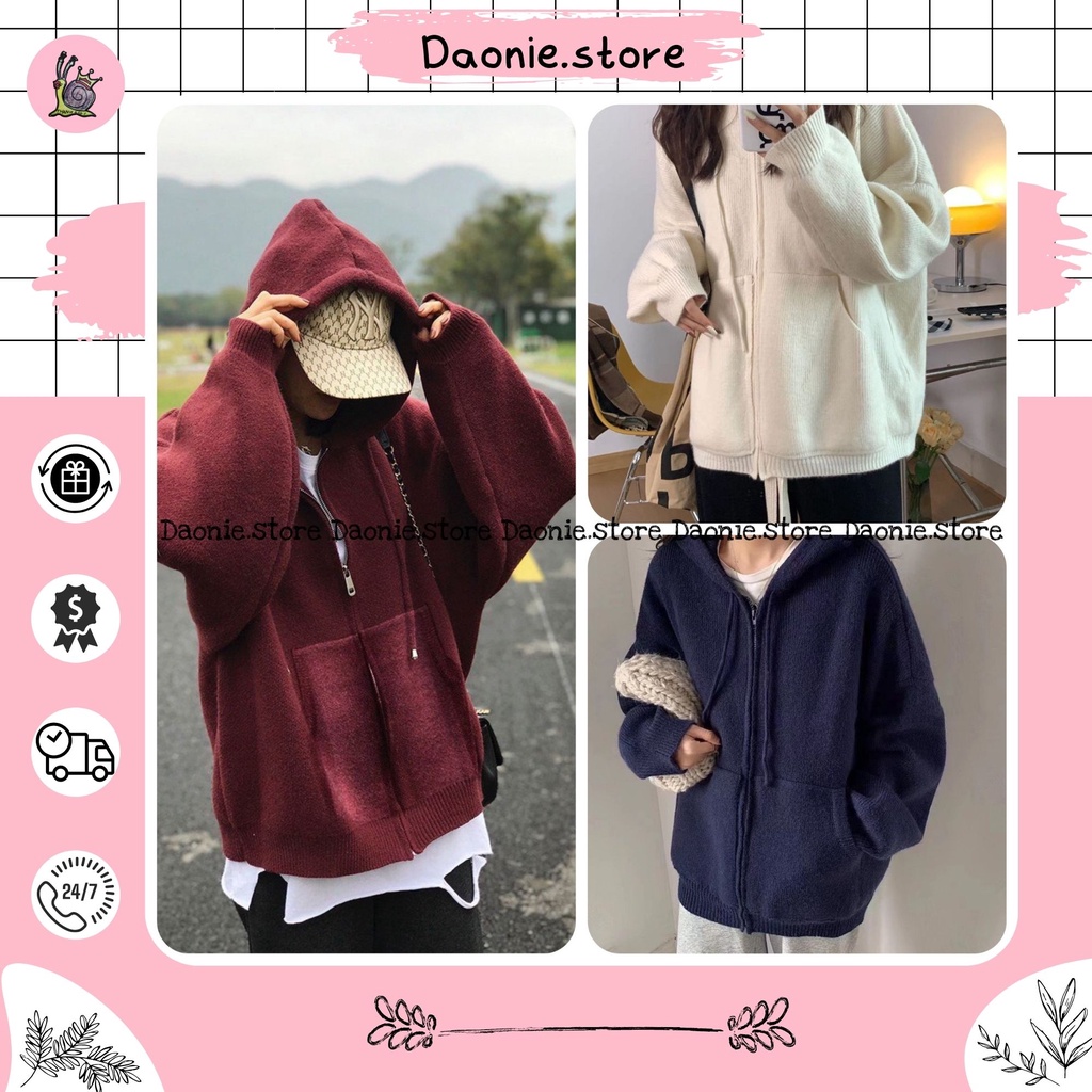 Áo khoác len tăm nam nữ dài tay mũ trùm dây rút form rộng ♥ Hoodie nỉ zip nhiều màu pastel ♥