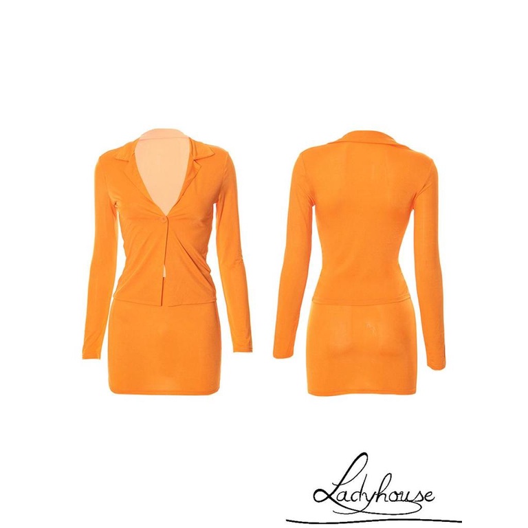 Set Áo Thun Tay Dài Màu Trơn Phối Nút Và Chân Váy Ngắn Ôm Dáng Thời Trang Cho Nữ