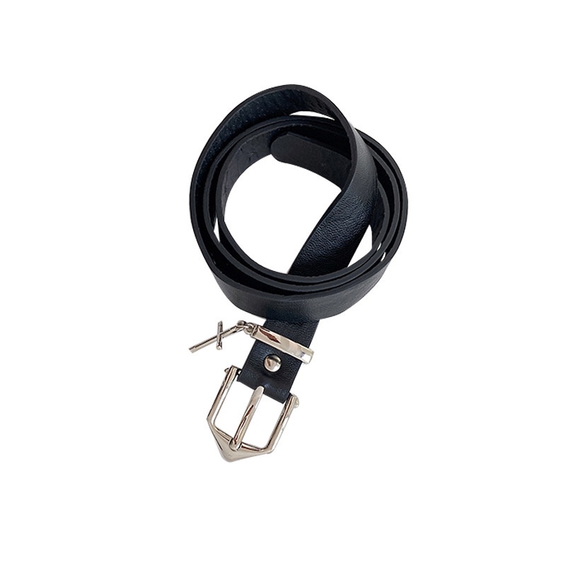 Thắt Lưng Da PU Màu Đen Phối Khóa Kim Loại Hình Thánh Giá Phong Cách Hip Hop Thời Trang Cho Nam Và Nữ