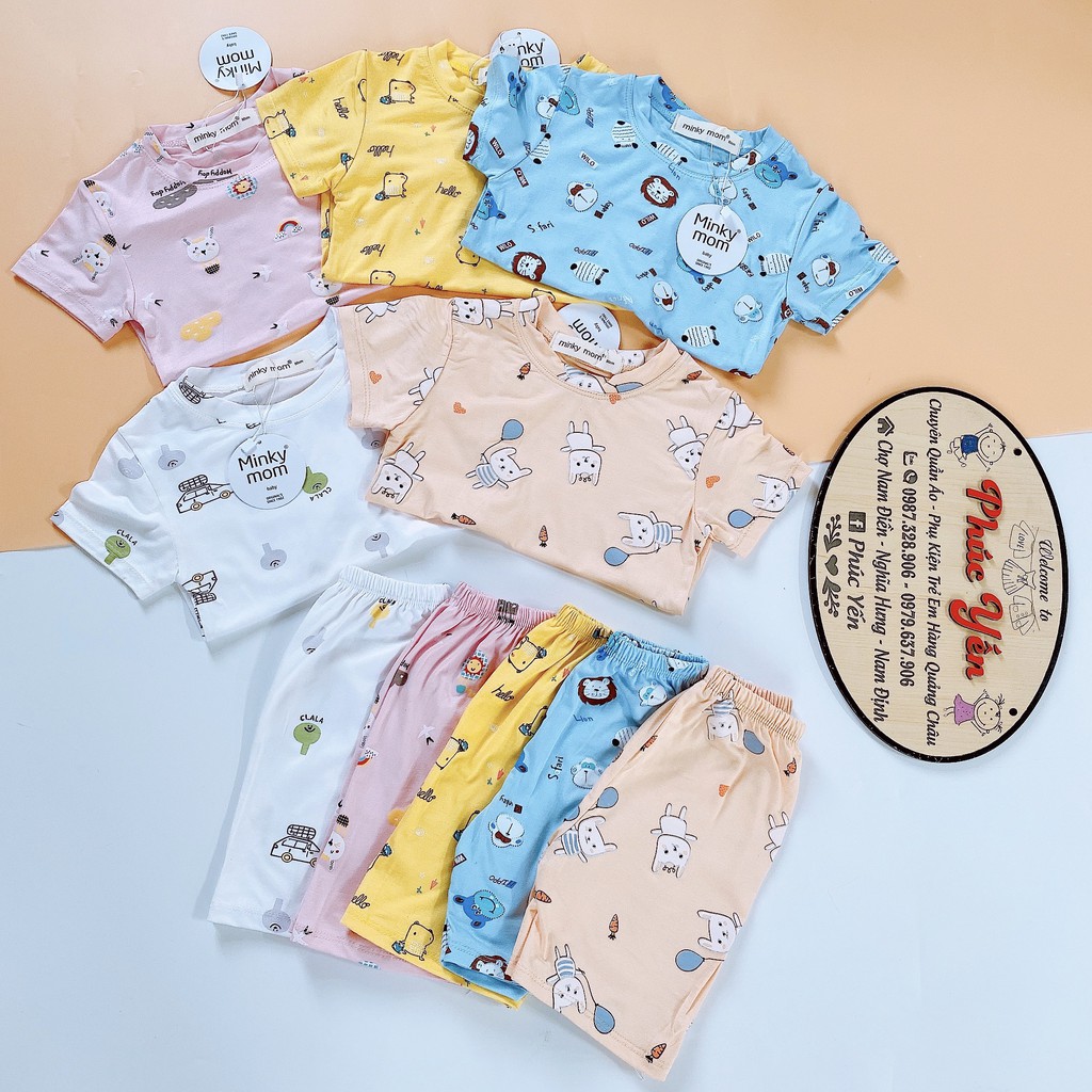 Bộ Cộc Tay Thun Lạnh Hàng Minky Mom In Toàn Thân Họa Tiết Sư Tử-Ô Tô Trắng Cho Bé (8-18kg)( 1453)