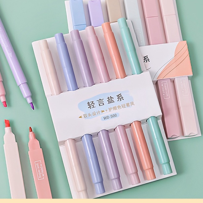 Sét bút dạ hai đầu bút đánh dấu bút highlight  6 màu sáng tạo cho học sinh