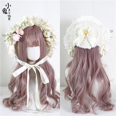 Mũ Cói Đính Nơ Ren Hoa lily Nhiều Màu Phong Cách Lolita