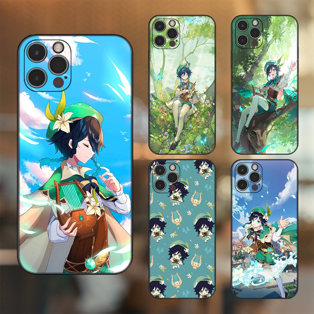 Ốp lưng iPhone 12 Pro dẻo đen cạnh vuông in hình Venti Genshin Impact