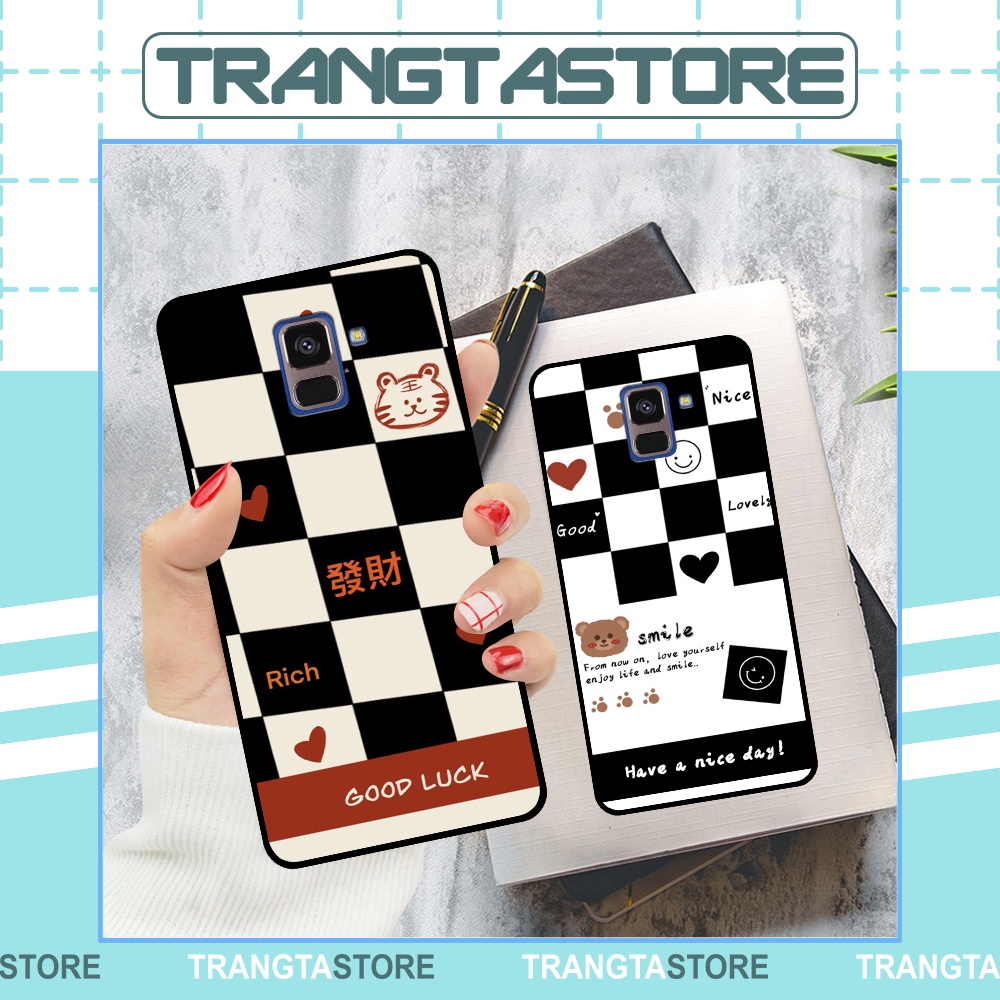 Ốp lưng Samsung A5 2018 / A8 2018 / A8 Plus / A8+ in hình sọc caro, họa tiết đen trắng dễ thương