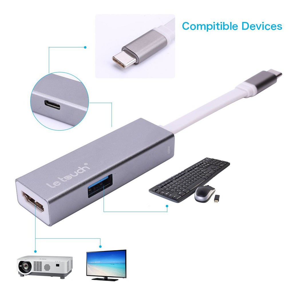 [Hàng Chính Hãng] Cáp Chuyển Đổi Cổng LE TOUCH USB 3.0 TYPE-C HDMI Hub with Power Delivery