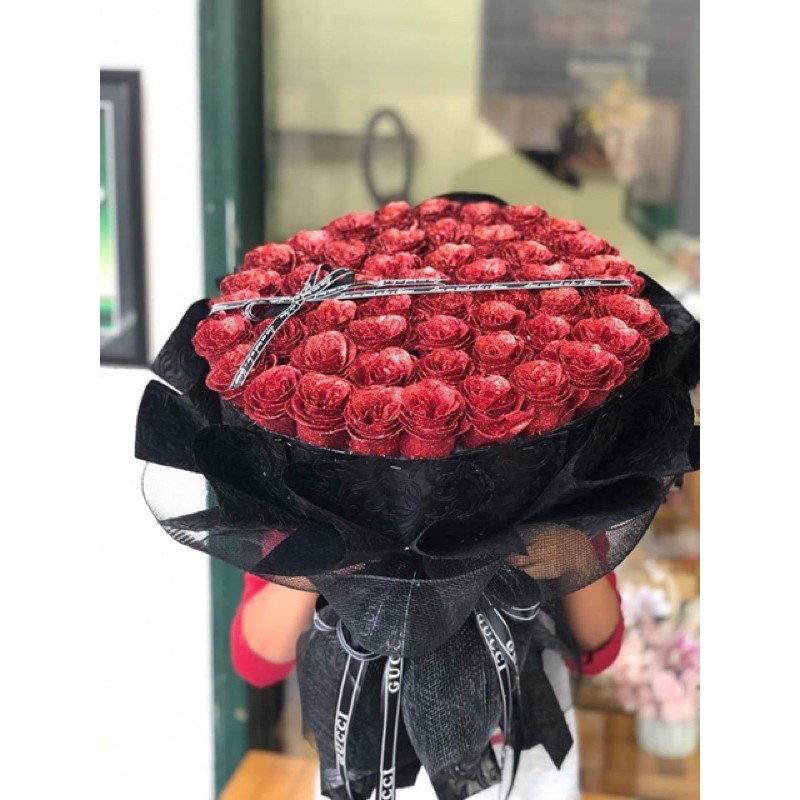 [Hoa sáp thơm_quà 14/2] Bó hoa hồng sáp nhũ 50 bông và bó hoa hồng sáp 99b  vĩnh cửu tặng kèm thiệp và đèn nháy