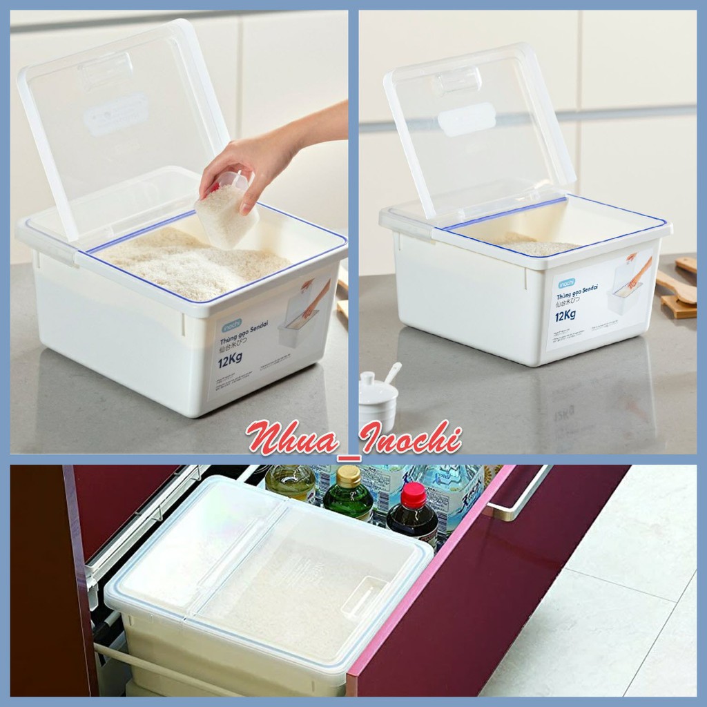 Thùng gạo cao cấp Inochi 12Kg - Chống ẩm và oxy hóa, giữ độ ngon của gạo