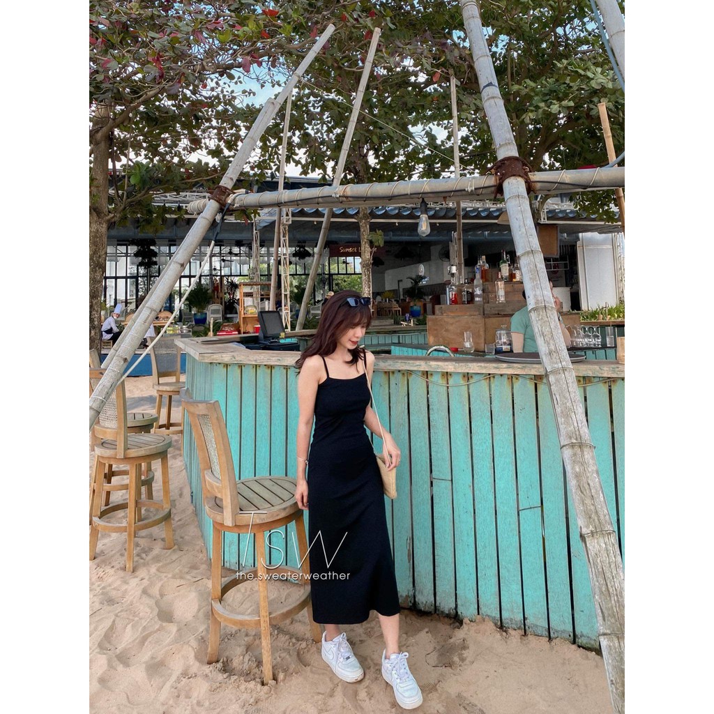 Váy 2 dây maxi thun đen (ảnh thật) | BigBuy360 - bigbuy360.vn