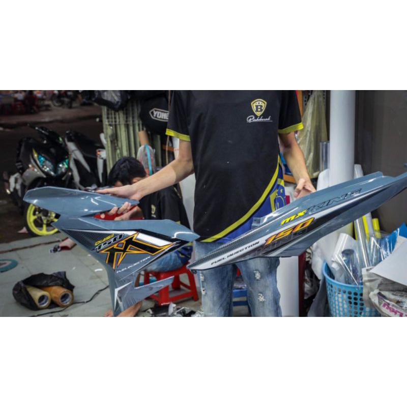 Tem rời exciter 150 xám xi măng mxking, tặng 1 set logo, tem 3 lớp không bay màu