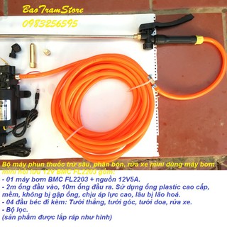 Bộ máy bơm phun phân bón, thuốc trừ sâu, rửa xe dùng máy bơm tăng áp mini 12v BMC FL2203