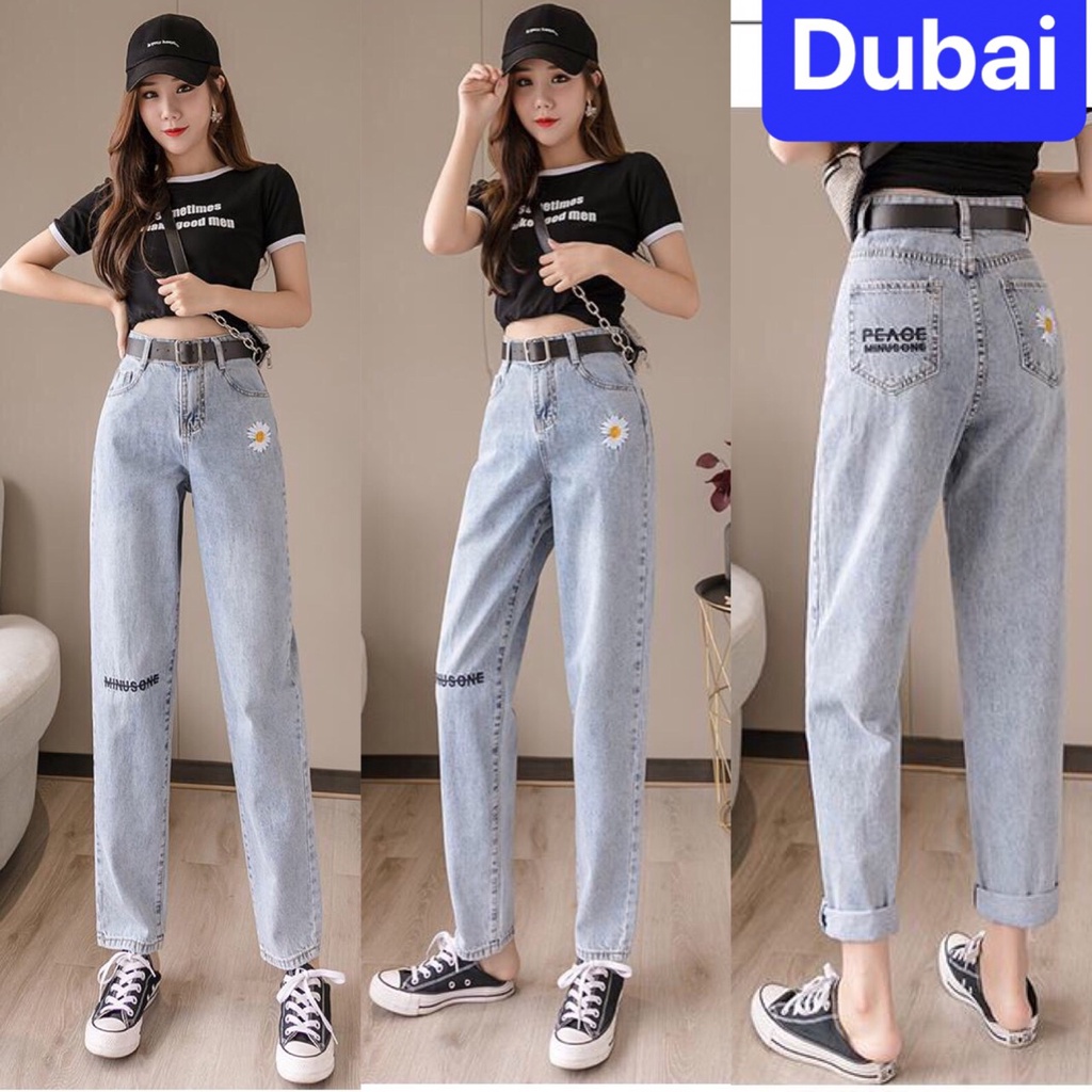 QUẦN BAGGY JEAN NỮ CHẤT BÒ XANH THÊU HOA CÚC LƯNG CAO NÂNG MÔNG NHẬT BẢN DB-97 CAO CẤP,DUBAI FASHION