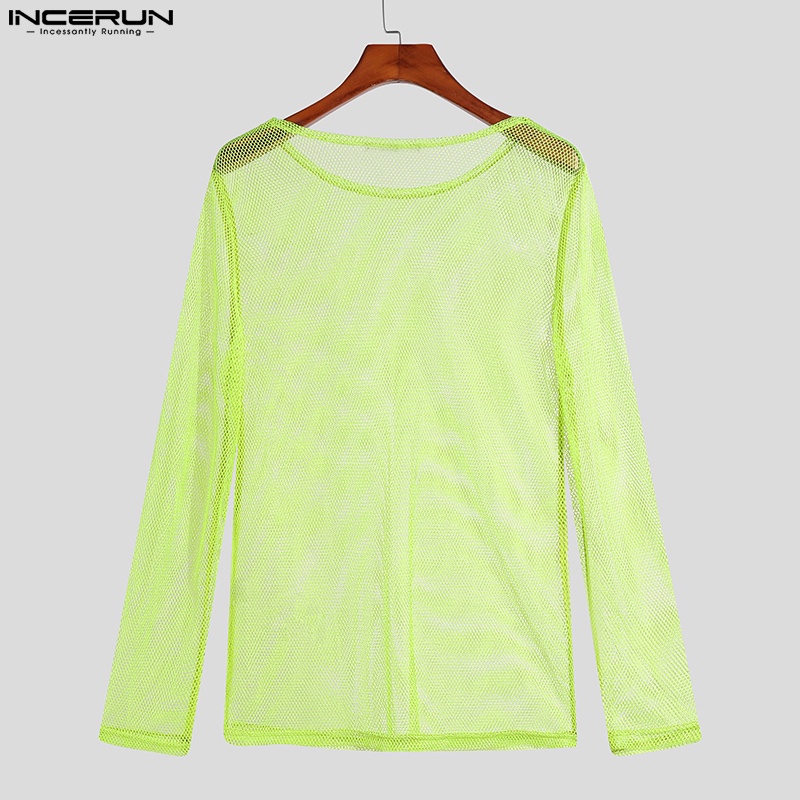 Áo thun INCERUN tay dài xuyên thấu thoáng mát thời trang cho nam