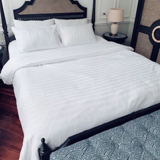 Bộ chăn ga gối cotton trắng khách sạn sọc 3F