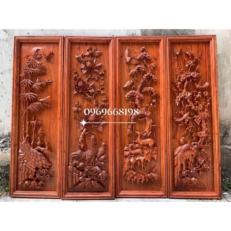 Tranh Gỗ Tứ Quý Gỗ Hương Đá Đục Kênh Bong