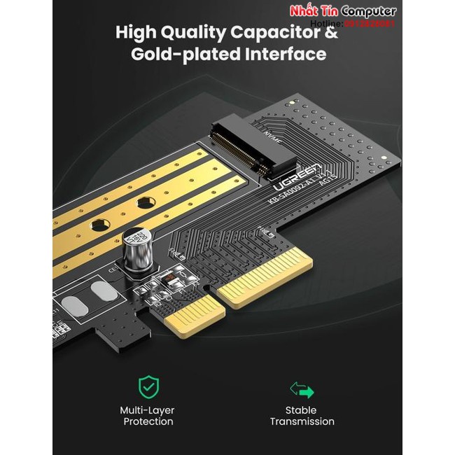 Card chuyển đổi ổ cứng SSD NVMe M.2 PCIe 2280 to PCI-E 3.0 4X Ugreen 70503 cao cấp