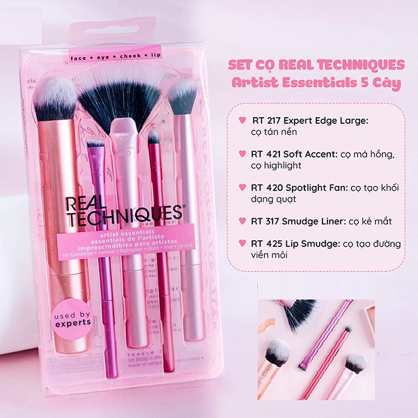 Bộ Cọ Trang Điểm Real Techniques Artist Essentials 5 Cây Artist Essentials