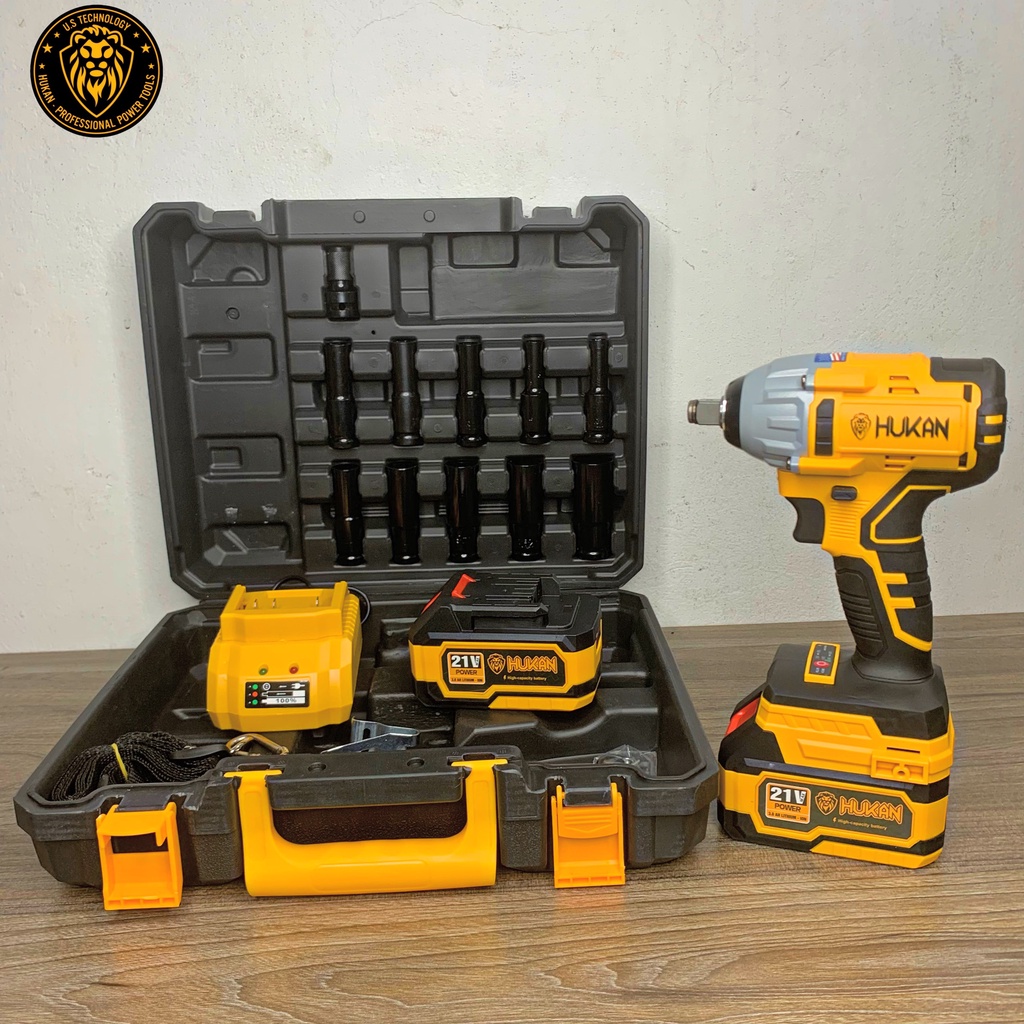 Máy siết Bulong HUKAN HK-Z900 tặng kèm 10 đầu khẩu 1 đầu chuyển vít lực siết 360N.m