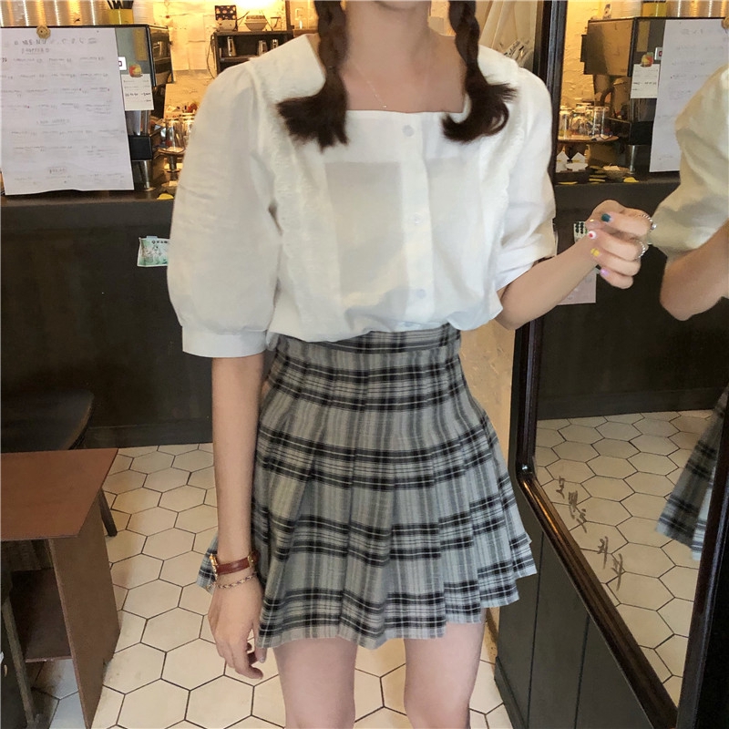 SUXI Áo Sơ Mi Ngắn Tay Cổ Vuông Dáng Rộng Thời Trang Hàn Quốc Dành Cho Nữ