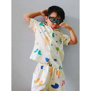 Pyjama Ngắn Kem Chú Gấu Cho Bé