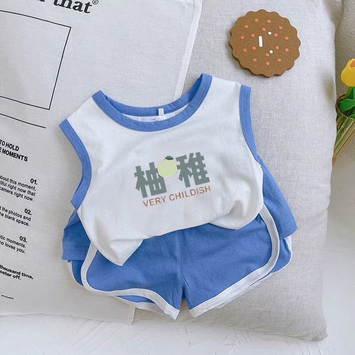 Bộ Áo Thun Sát Nách In Hoạt Hình + Quần Short Thời Trang Mùa Hè Hàn Quốc Cho Bé Trai